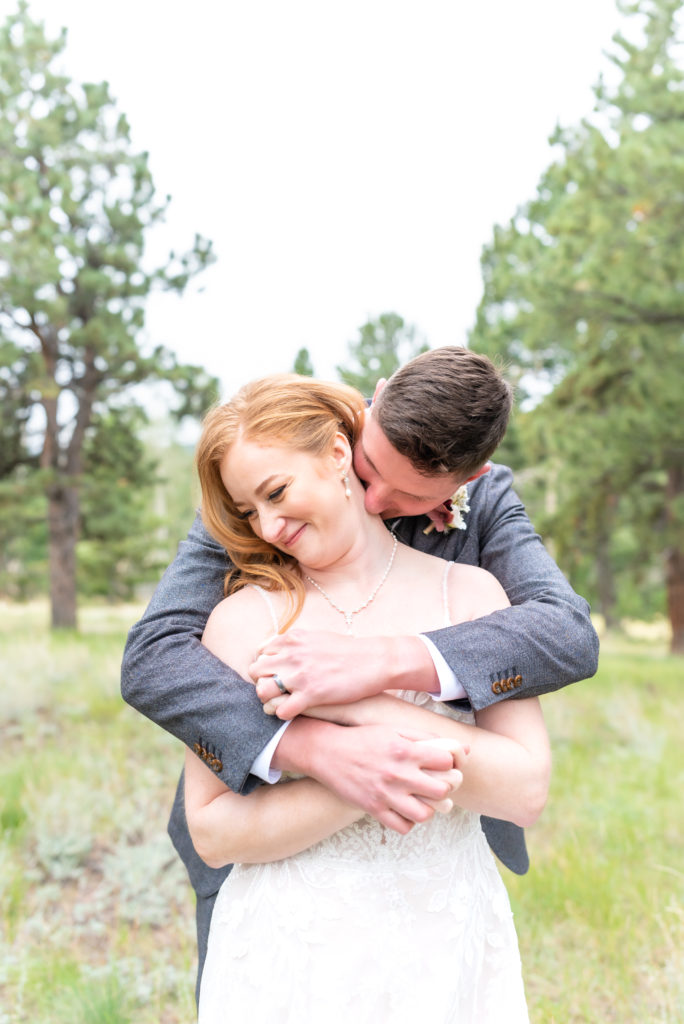 Bride and groom intimate portrait photo celebrating their elopement day at Mueller State Park 