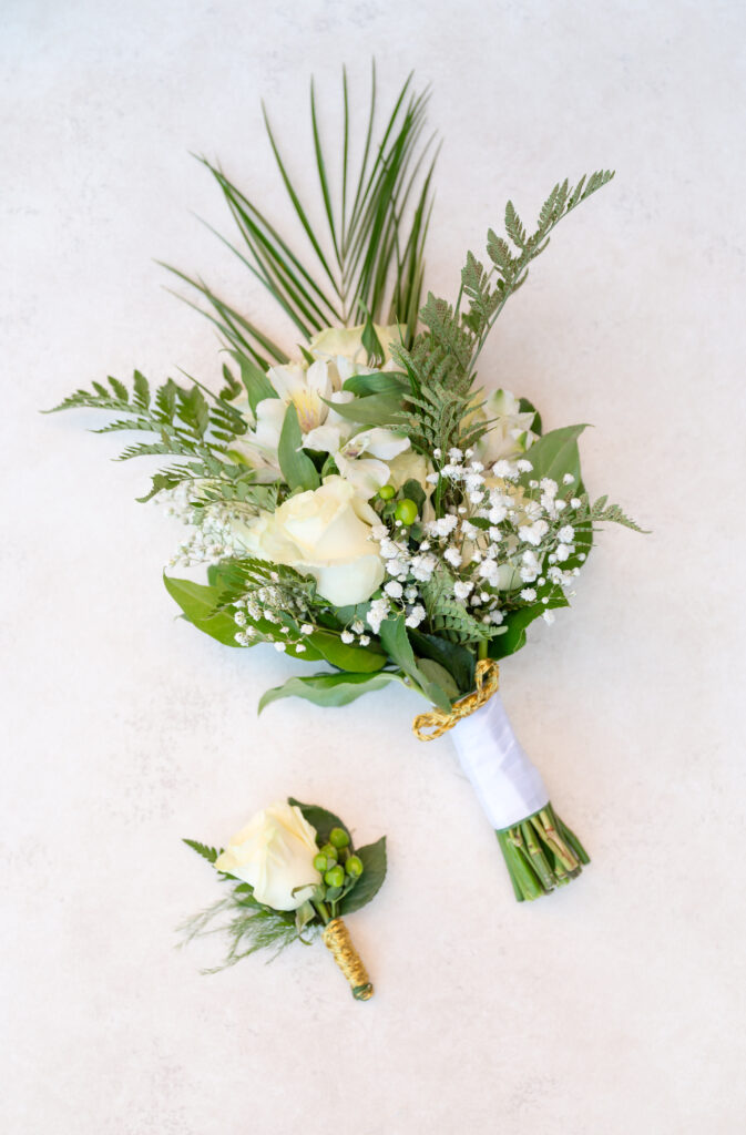 Bouquet and boutonniere, intimate Colorado Springs wedding day