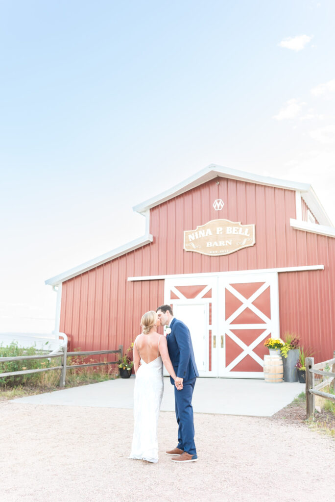 Bride and groom at Venetucci Farm,  a Colorado Springs small wedding venue. 
