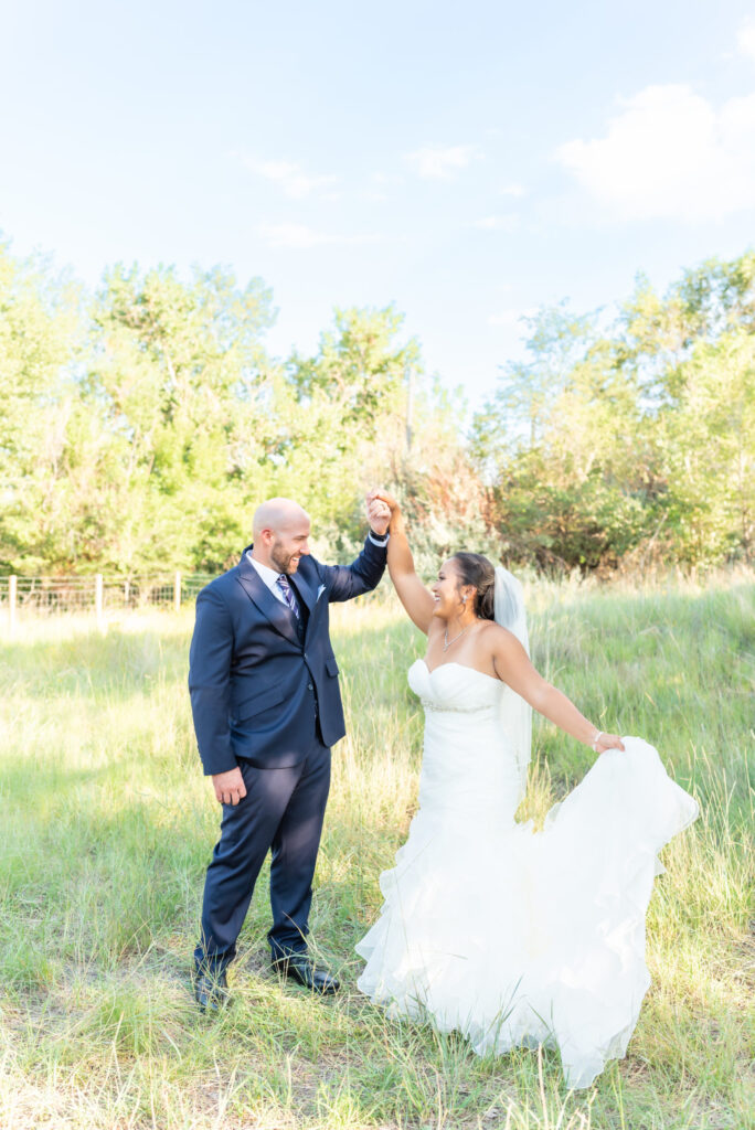 Romantic outdoor bridal portraits at Creekside Terrace, a Colorado Springs small wedding venue. 