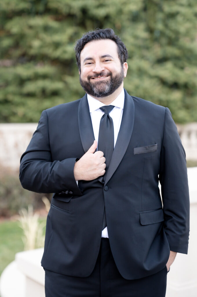 Groom smiling for his wedding day at The Broadmoor in Colorado Springs