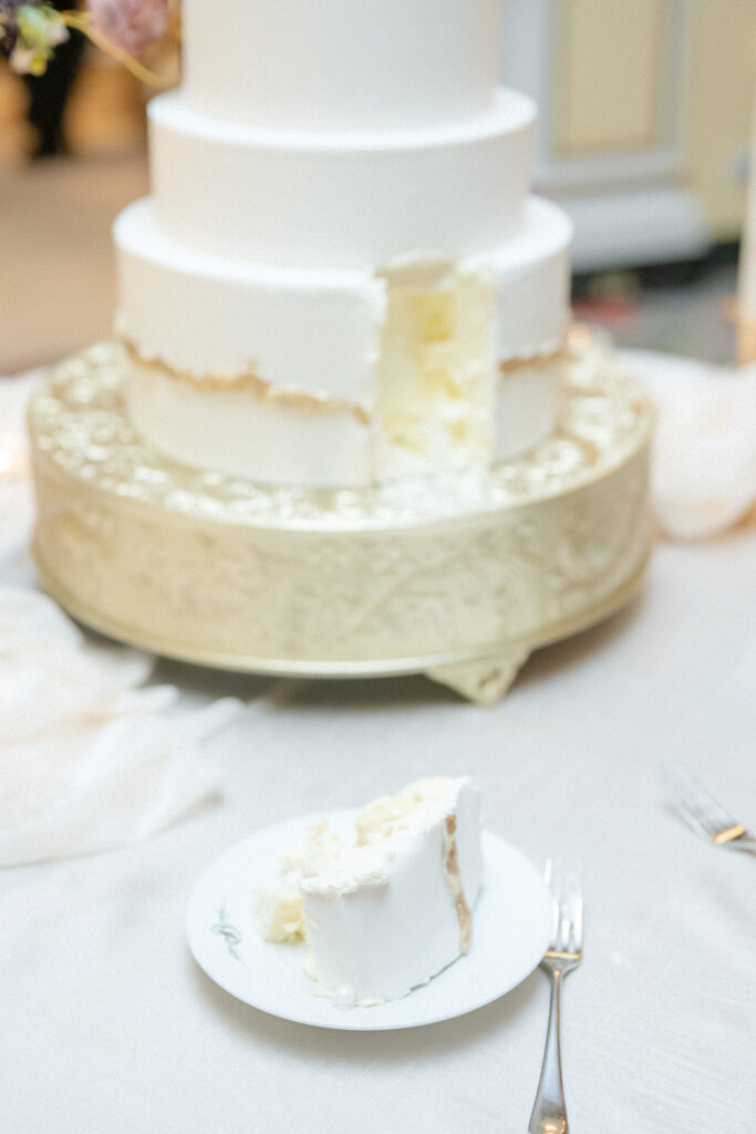 Detail photo of slice of cake that was cut during the reception, at The Broadmoor